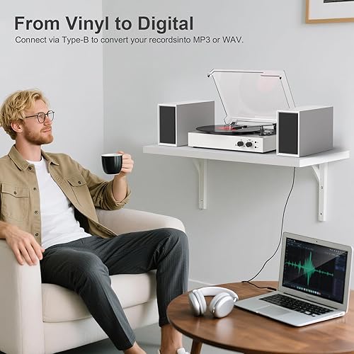 Miniatura 3 de Reproductor de discos de vinilo con Bluetooth y altavoces externos estéreo, convertidor de vinilo a MP3, tocadiscos de 3 velocidades con grabación