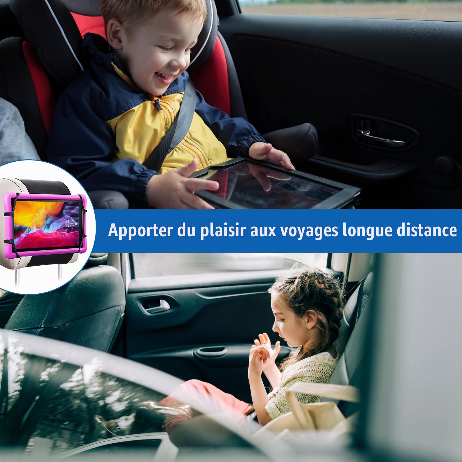 Dokeno Support de Tablette de Voiture, Support de Tablette Universel pour Appuie-Tête Réglable à 360°, Compatible avec iPad, Switch, Fire HD et Autres Tablettes de 7 à 11 Pouces