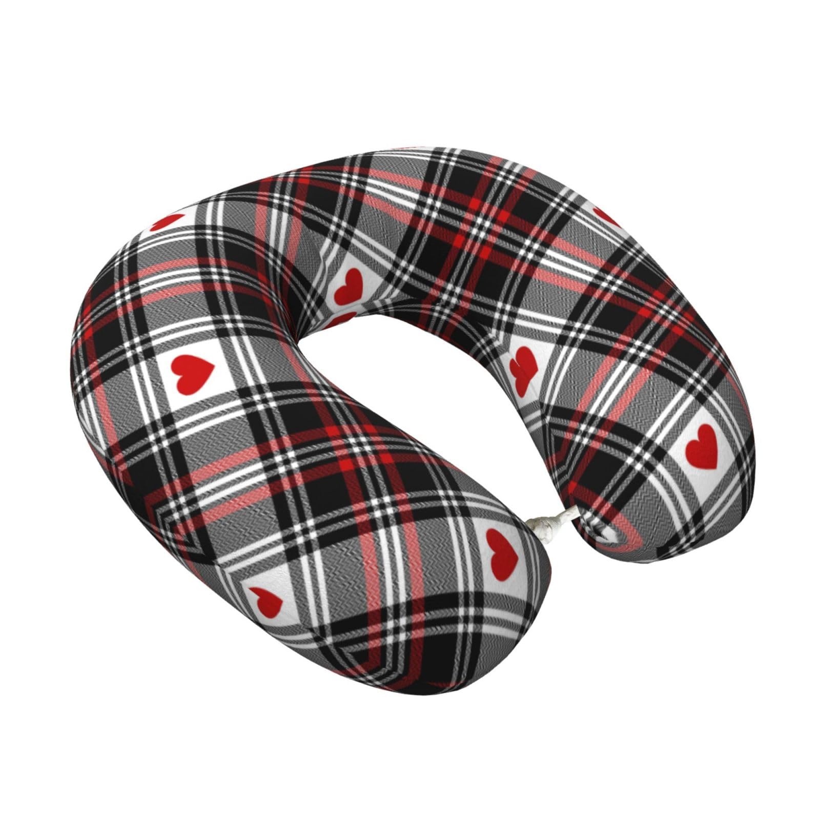 LKYMOH Valentine‘s Plaid Hearts, Travel Neck Pillow U-Shaped Memory Neck Support Soft Comfortable With Washable Cover For Airplane Car Traveling and Office