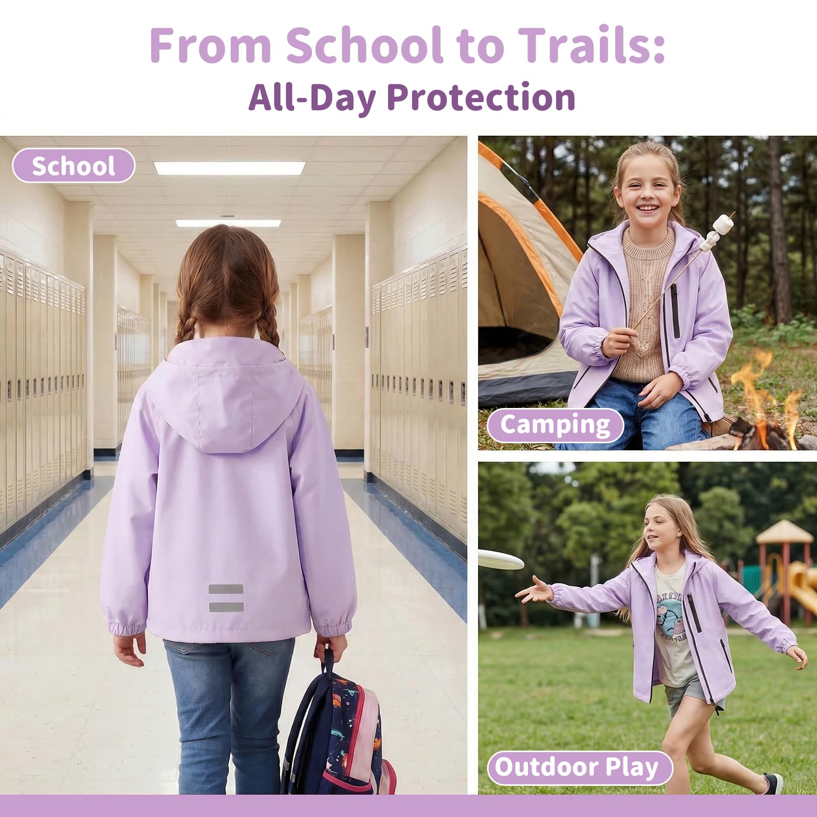 Chaqueta Impermeable para Infantil Reflectante Chubasquero Niñas Impermeable Abrigo con Capucha Niños Ligera Cortavientos Chaquetas de Lluvia Acampada Ropa de Agua para Adolescentes 5-14 años