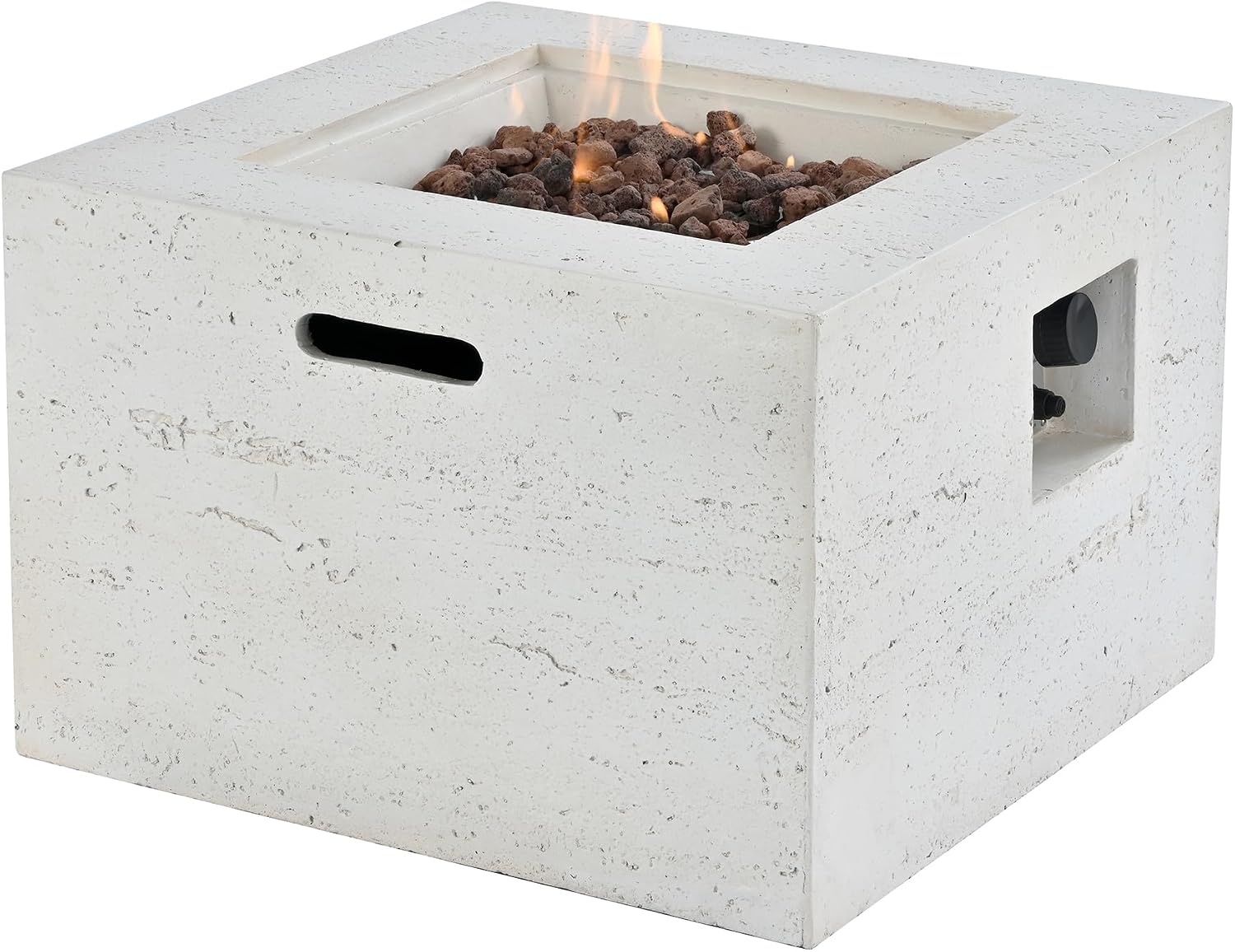 MGO Outdoor Square Fire Pit – 24.02 Inch Lightweight Propane Fire Table with Adjustable Flame (40,000 BTU), Steel Burner, Lava Rocks & Weather Cover for Patio, Backyard (Beige Style3)