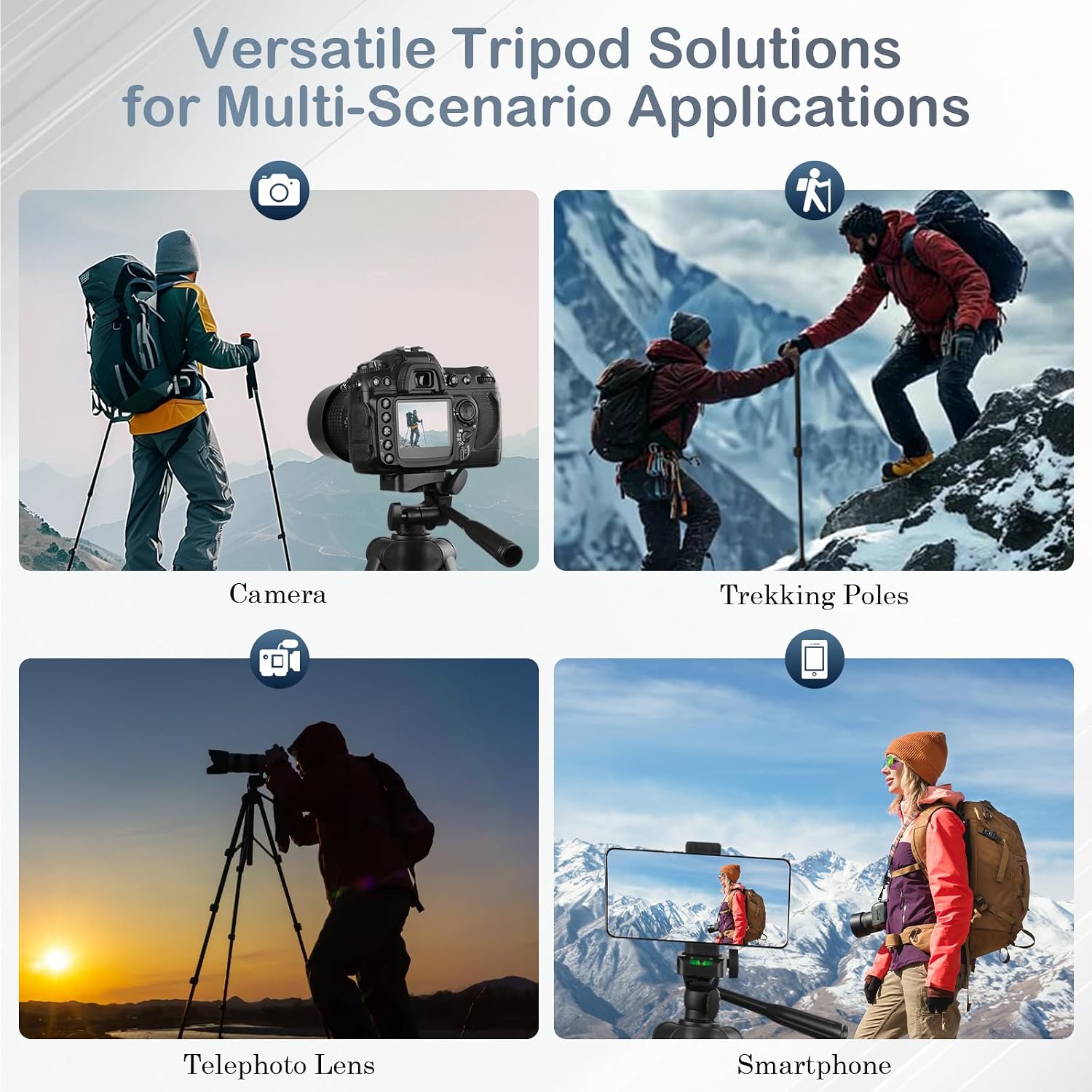 Professional Grade Aluminum Tripod - 4-Section Telescopic (Max Height 60"/5ft, Load Capacity 6.6lbs) Compact Travel Tripod with Carry Bag