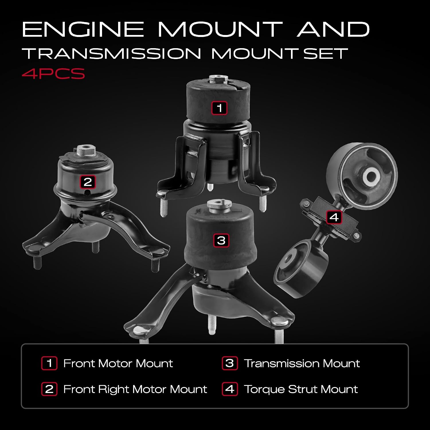 Engine Motor and Trans Mount Kit Compatible with 2002-2006 Camry 2.4L and 2004-2006 Solara 2.4L Auto Transmission, Replace OE A4203 A4204 A4207 A4211, Set of 4