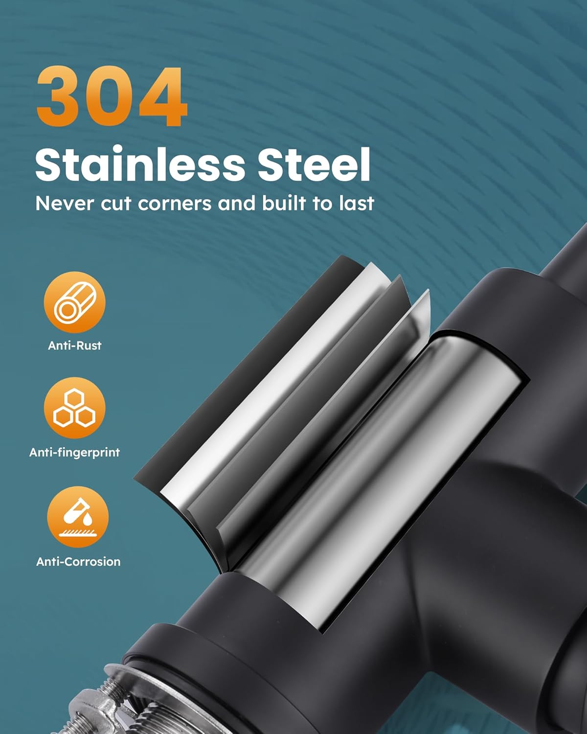 WOWOW Black Kitchen Faucet with Soap Dispenser, Stainless Steel Kitchen Sink Faucet, Matte Black Kitchen Faucet Single Handle High Arc Utility Sink Faucet for Sink, RV, Laundry, Bar - Image 7