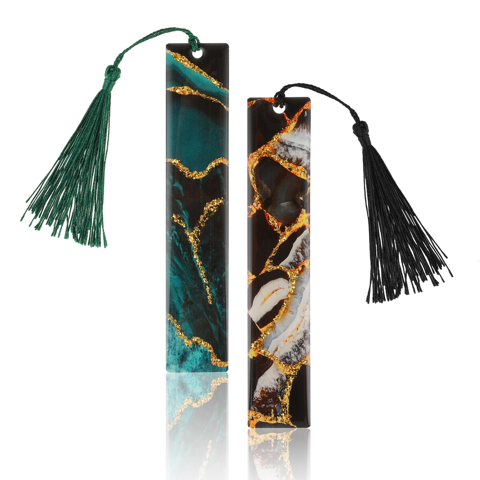 TIESOME Marcapáginas de lámina de oro epoxi, 2 piezas con estructura de mármol, marcapáginas con borla de resina, marcapáginas personalizados, regalos para estudiantes amantes de los libros
