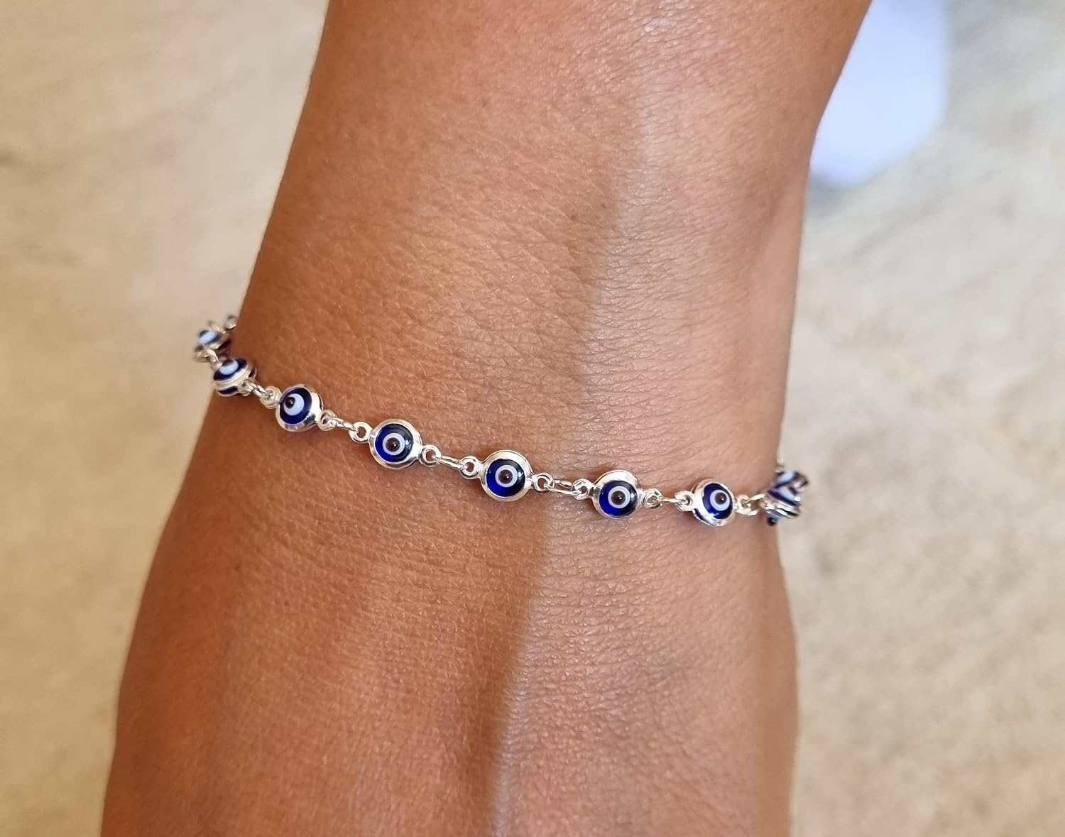 MYSTIC JEWELS By Dalia - Silver Lucky Tiny Evil Eye Bracelet - 7"