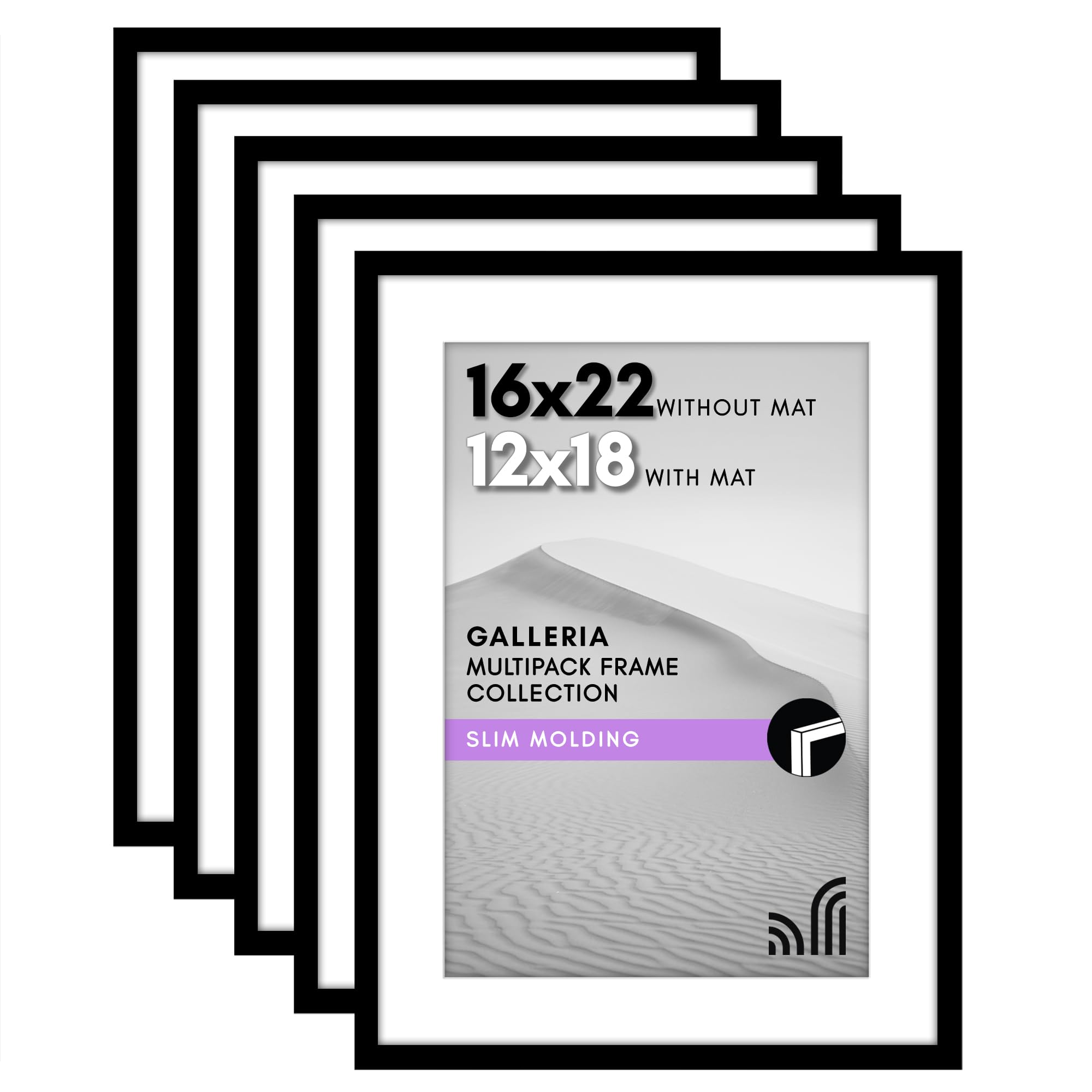 Americanflat Black Galleria Collection - 16X22 Picture Frame Set With Polished Plexiglass - Use As 12X18 With Mat Or 16X22 Without Mat