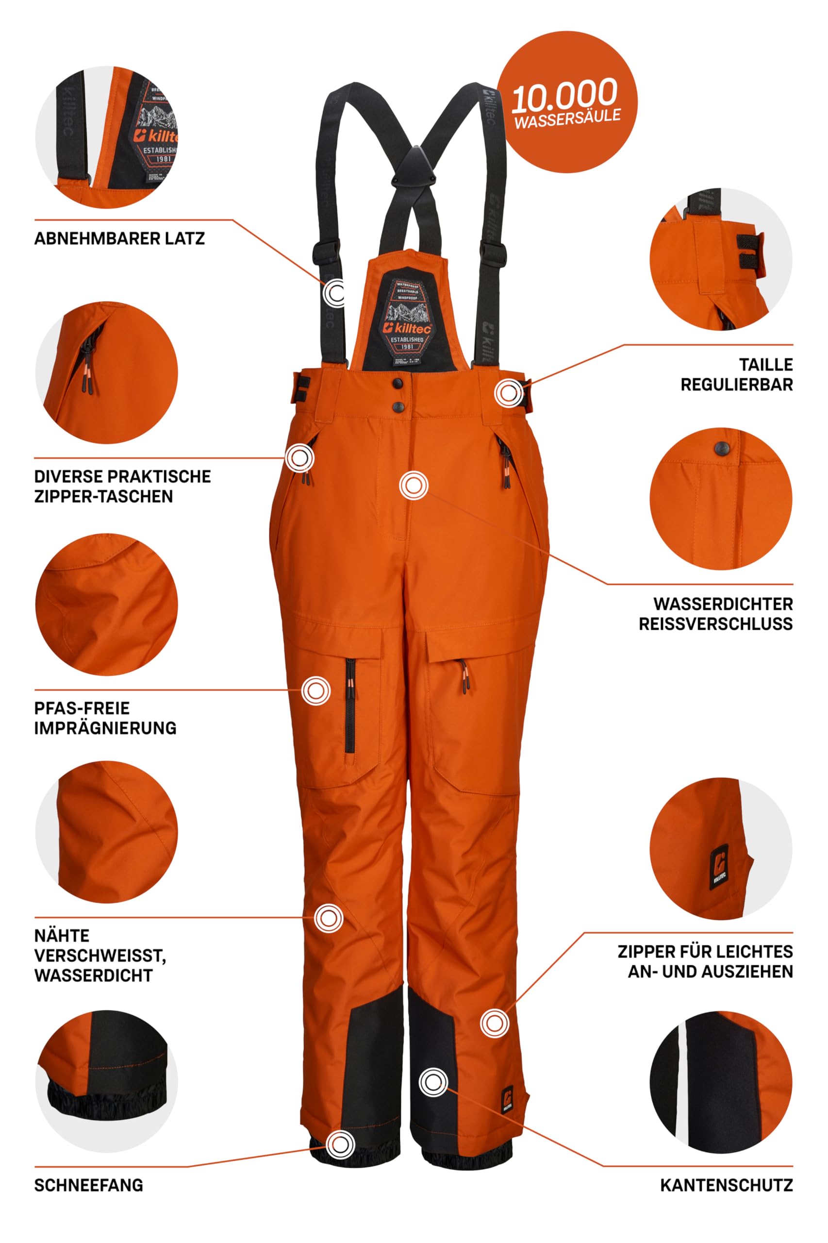 Killtec Ksw 204 Bys Ski Pnts - Spodnie narciarskie/spodnie funkcyjne z odpinanym szelkami, łapaczem śniegu i ochroną krawędzi Chłopcy