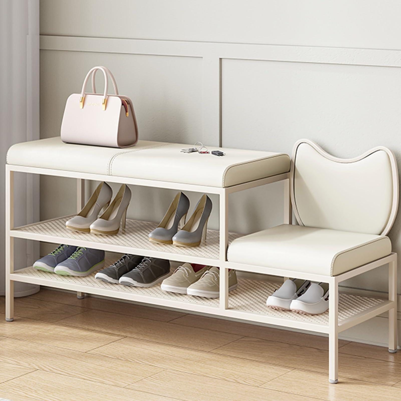 Banc de rangement à chaussures blanc idéal comme bout de lit ou meuble d'entrée