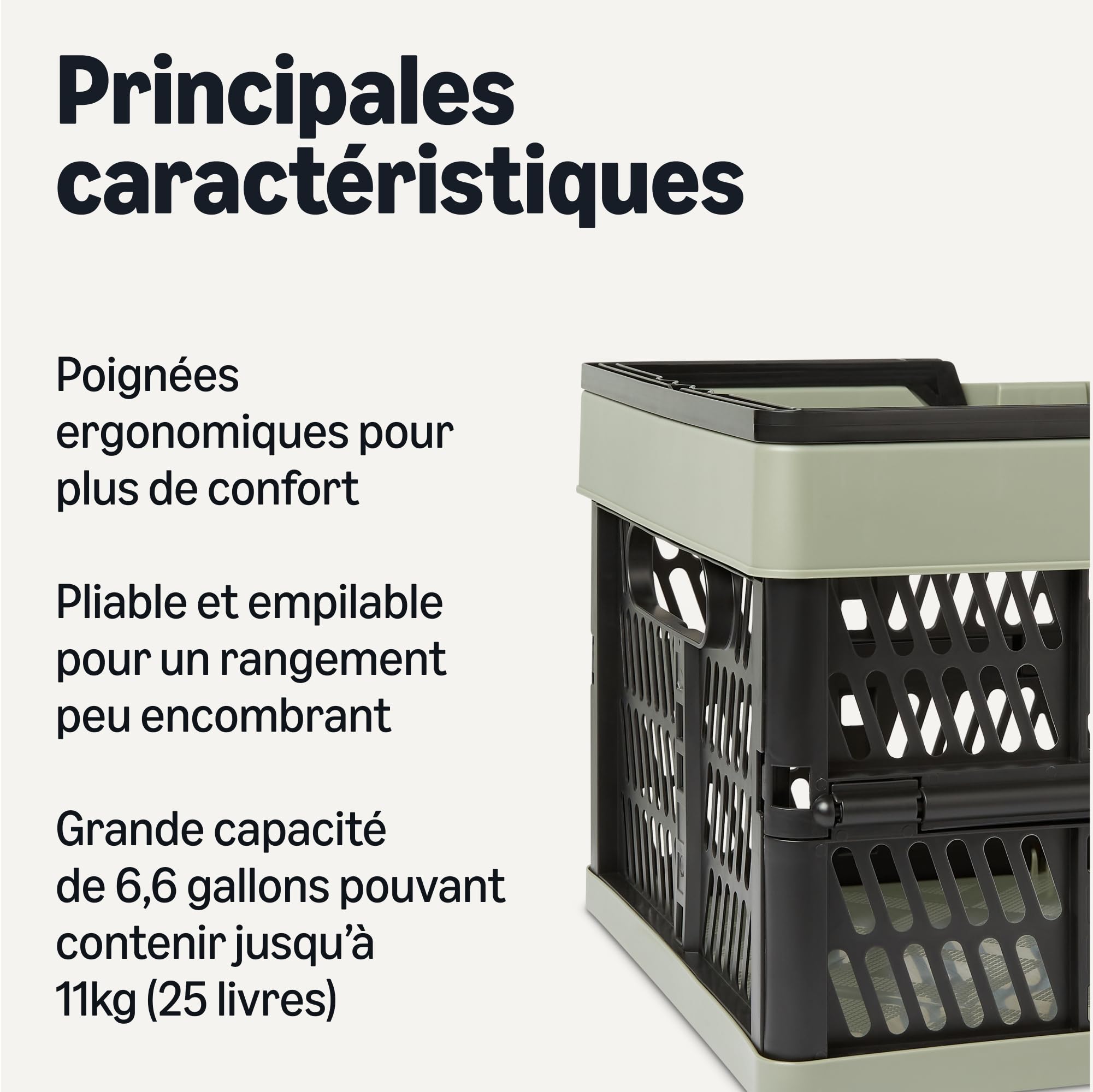 Amazon Basics Paniers Pliables avec Poignées pour les Courses et le Rangement, 25L, Lot De 3