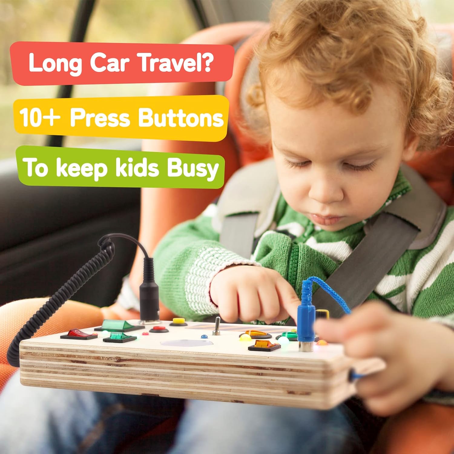 Switches Busy Board for Toddlers Montessori Light Switch Toys for Kids with Led Lights Up Pluggable Wires, Toys with Buttons to Push for Kids Aged 3+ Boys Girls Gift Educational Learning Fidget Toy