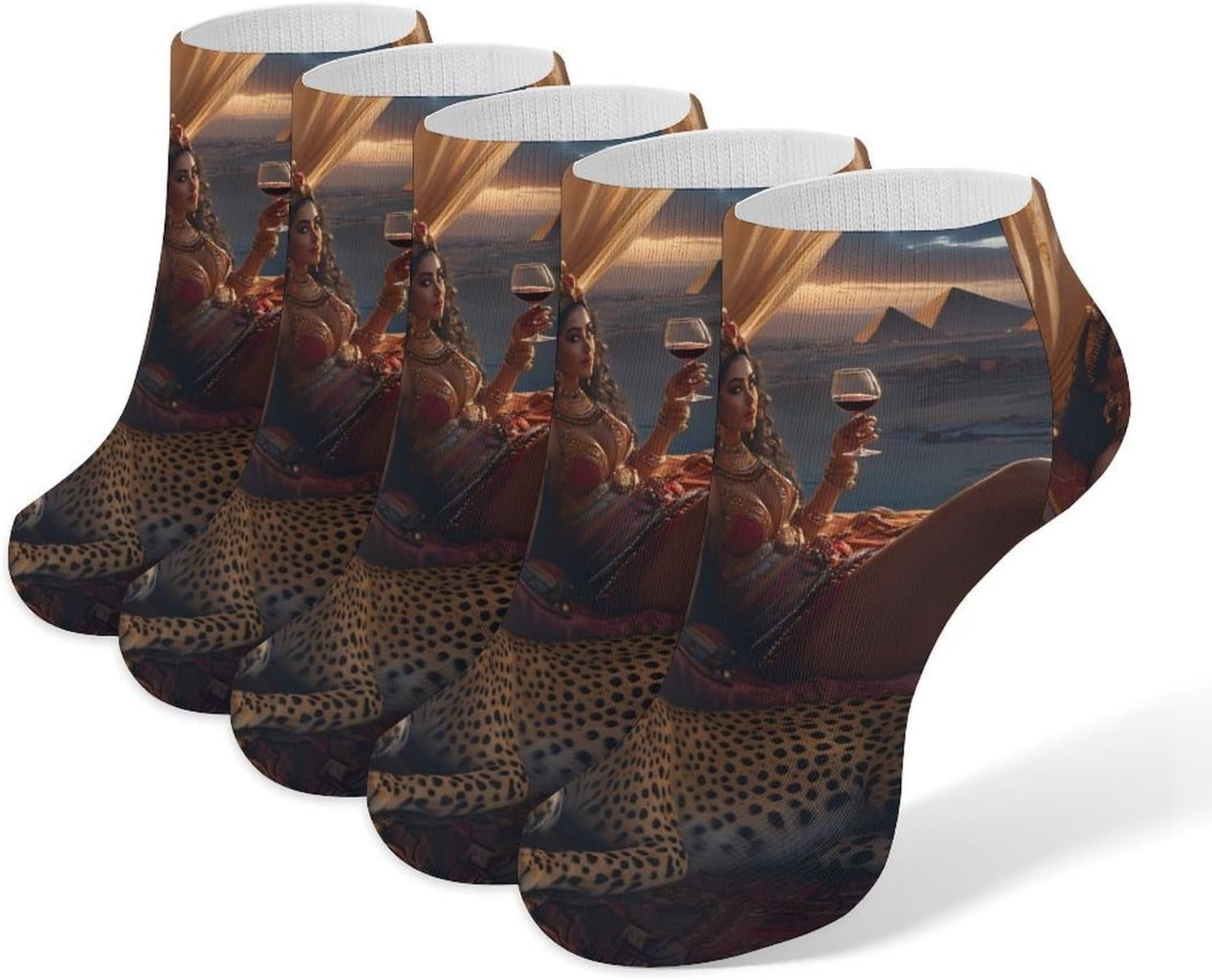 Lady Cheetah Egyptian Pyramids 5 Pairs Ankle Socks for Men Women No Show Low Cut Athletic Short Socks