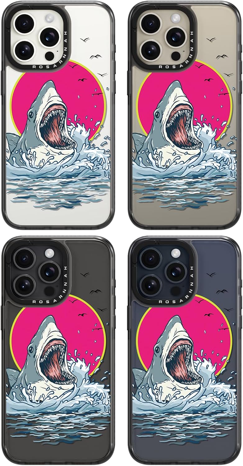 Compatible for iPhone 15 Pro Max Case Cute Aesthetic - Durable Shockproof 6.6 ft Drop Impact Phone Case Cover with Funny Fashion Shark 6.7" Black