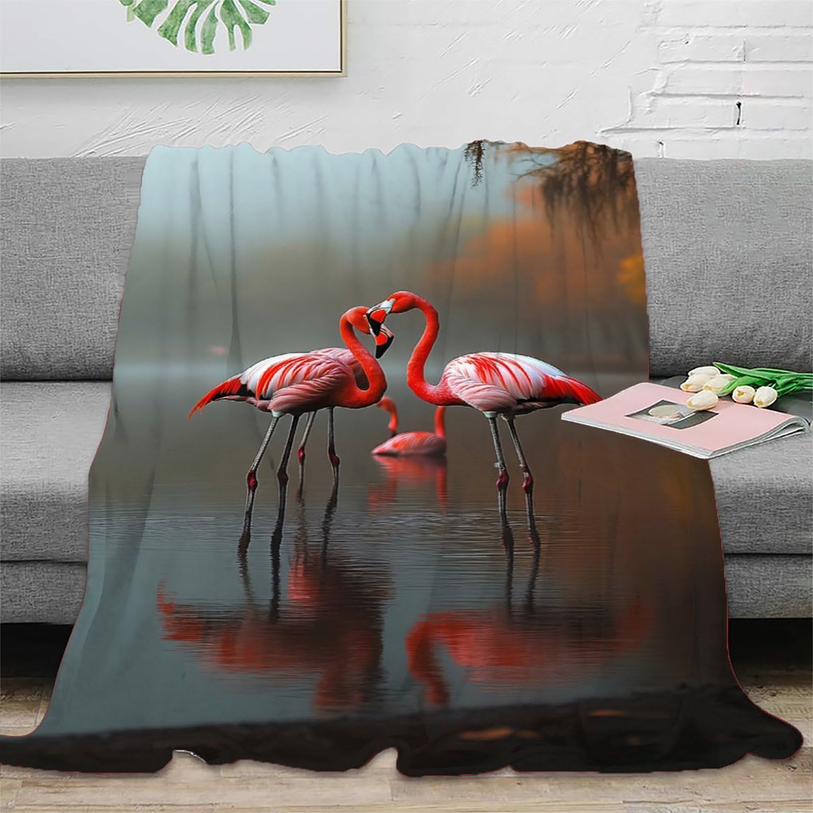 Couverture Flamingo Couple anti-peluche et inaltérable pour canapé toujours propre