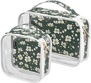 2Pcs Flowers Cosmetic Bags,Clear Makeup Bags,...