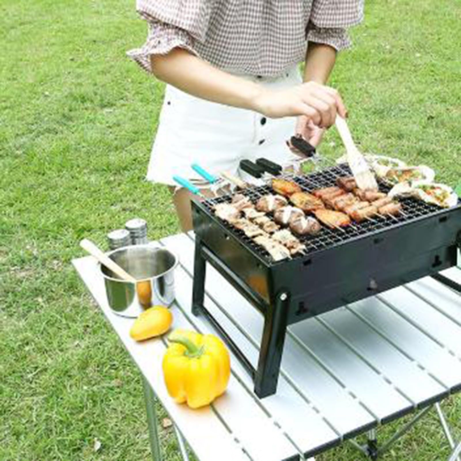 Grill Kempingowy, Grill Na Węgiel Drzewny, Grill Ogrodowy, Składany Przenośny Grill, Czarny Piec Ze Stali