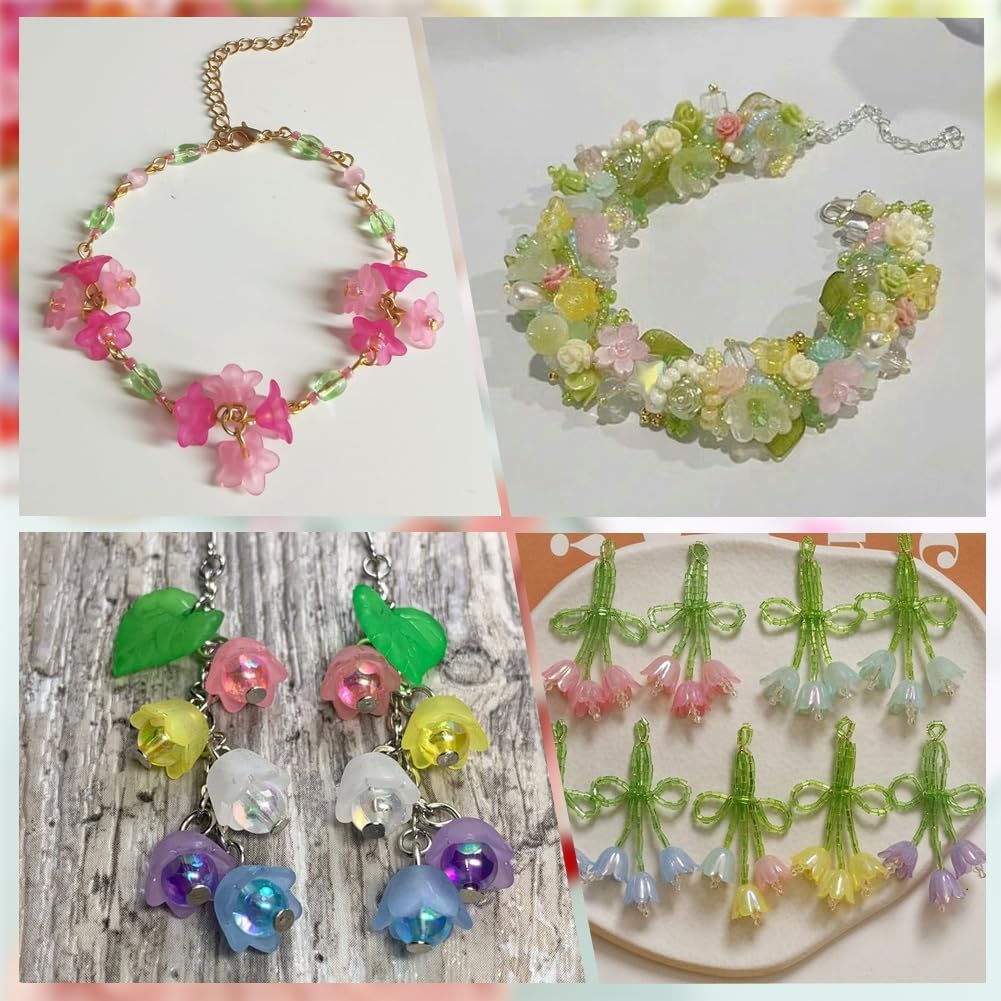 600Pcs Acrylic Flower Bead Caps Transparent Flower Beads Bulk Colorful Bell Tulip Flowers Lily Floral Spacer Loose Bead End Caps for Jewelry Making Earrings Bracelets Women Adult DIY Crafts - Image 6