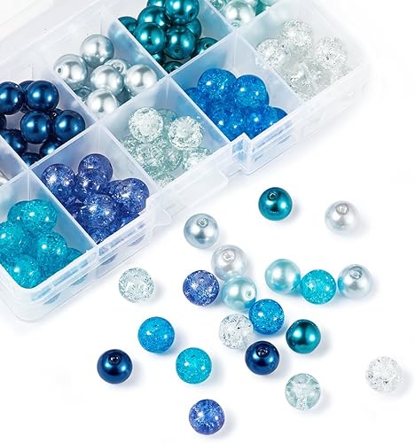 Miniatura 2 de Pandahall - Juego de cuentas de cristal transparente de color azul y blanco, 100 unidades por caja
