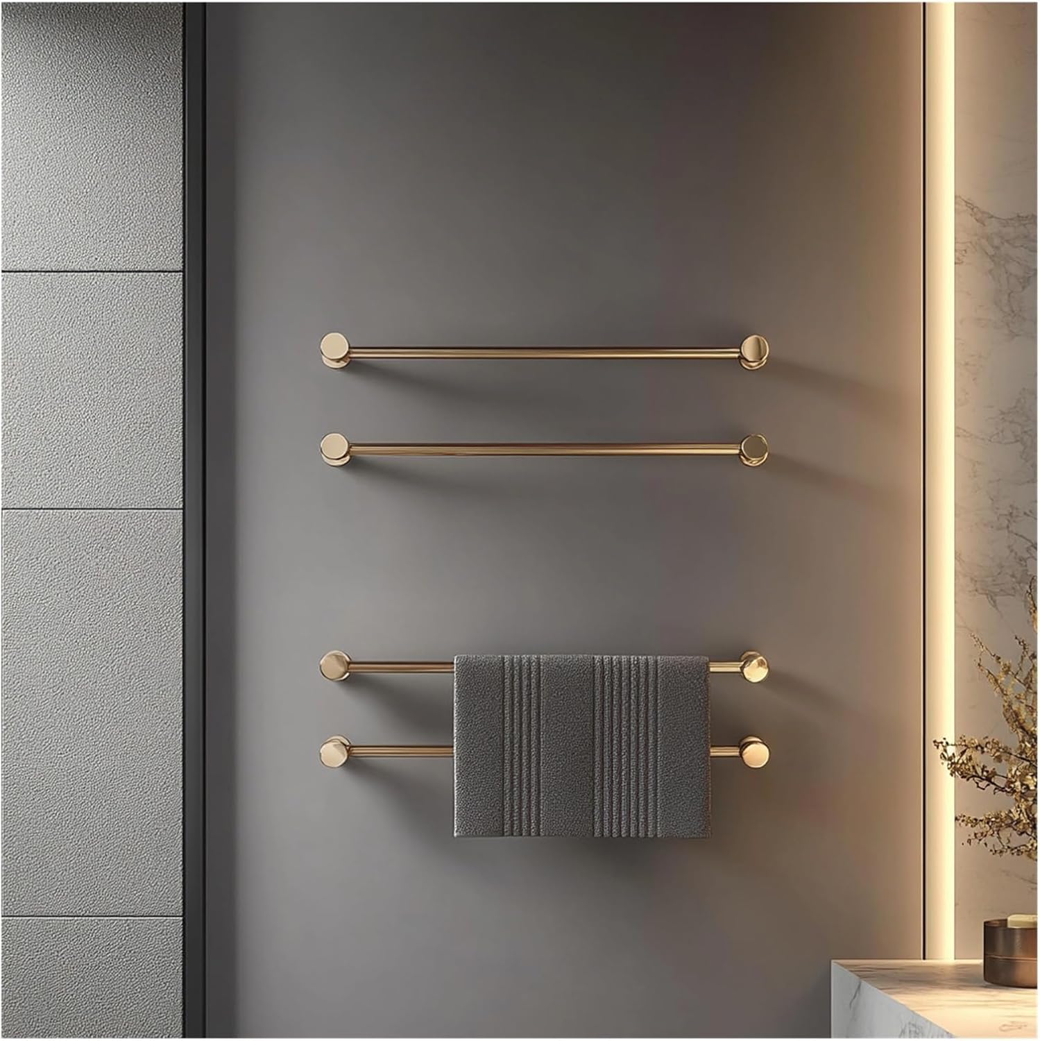 Electric Heated Towel Rack - Wall Mounted Brass Towel Rail, Round Tube Radiator for Fast Drying & Warm Towels, Stylish Bathroom Accessory, Space-Saving Design