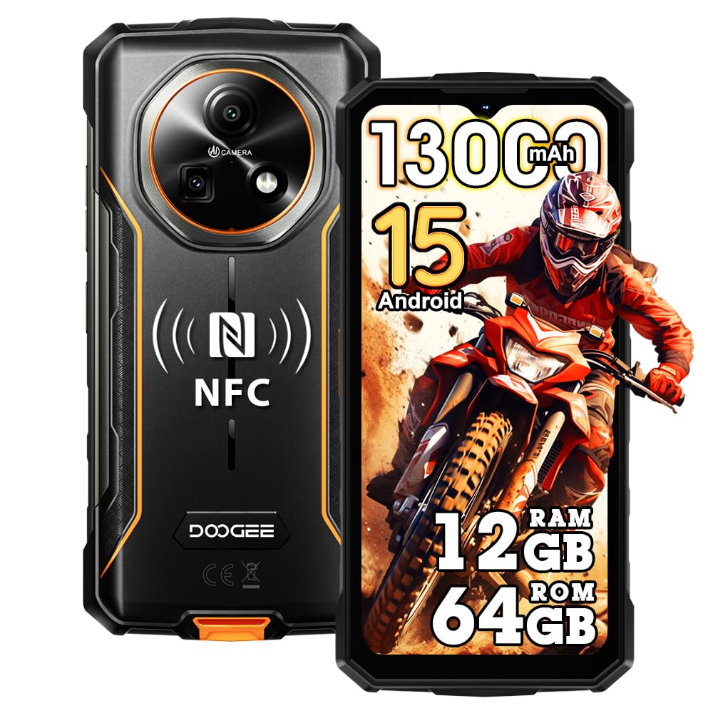 DOOGEENEXT Fire 5 13000mAh 4G Rugged Smartphone 12GB+64GB (Arancione) | Schermo 6,6" 90Hz fluido. NFC per pagamenti contactless. Android 15, perfetto per viaggi e uso intensivo