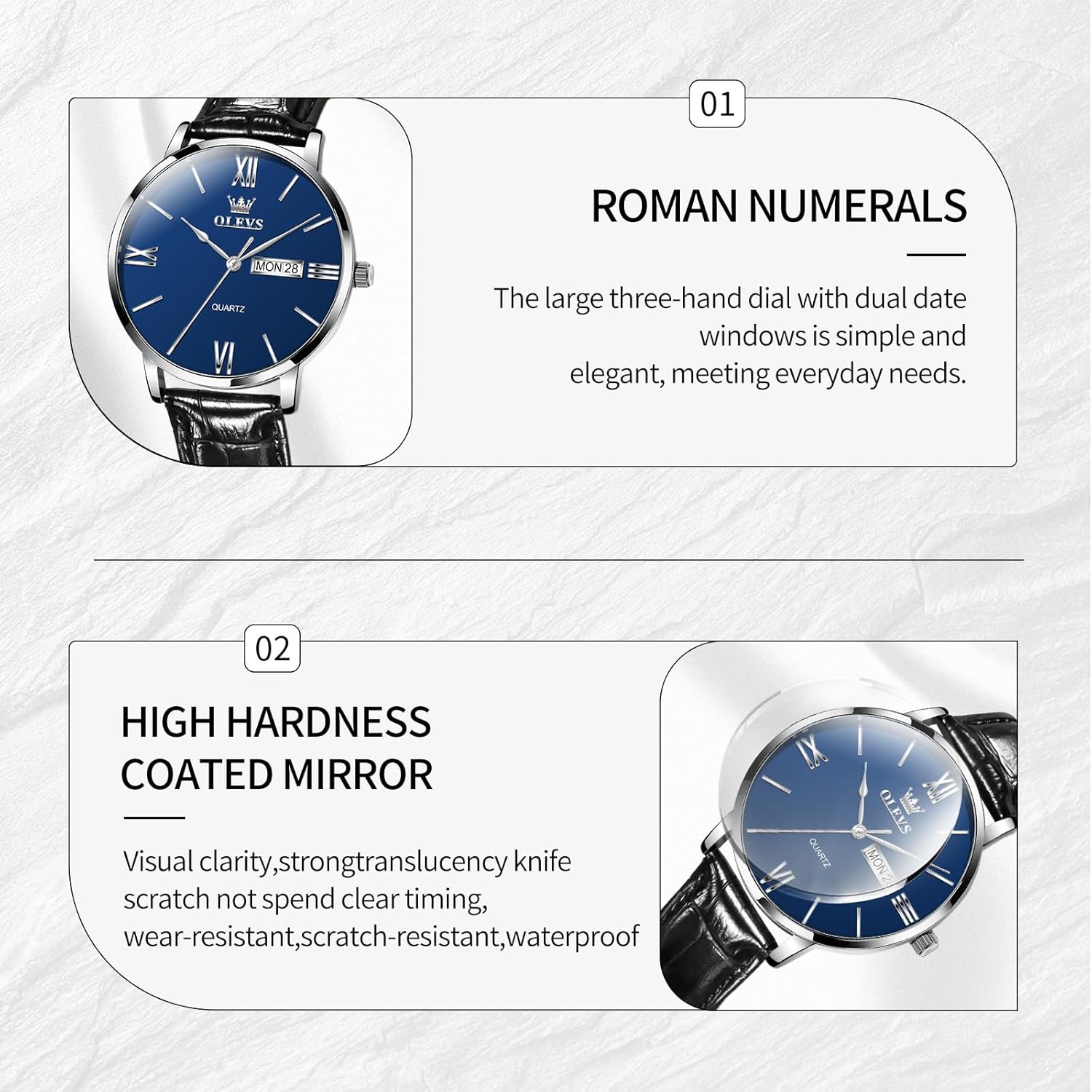 OLEVS Men’s Watches Waterproof Dress Minimalist Analog Quartz Stainless Steel Casual Men’s Wrist Watch with Day Date, Classic Luxury Elegant Roman Numerals Dial Big Face Relojes para Hombres - Image 5