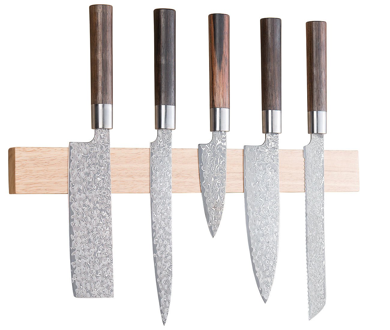 Rosenstein & Söhne Magnettafel für Messer: 2er-Set durchgehende Magnet-Messerleisten, echtes Hevea-Holz, 45 cm (Magnetbrett Messer, Magnet-Leisten)