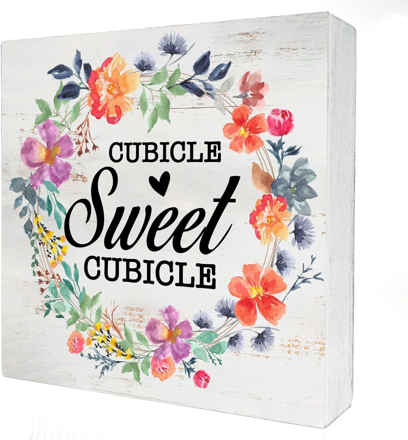 Cubicle Sweet Cubicle Box Sign 7x7 Inch Floral Desk Decor