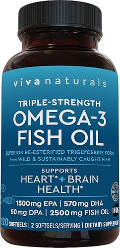 Miniatura 16 de Viva Naturals Aceite de Pescado Omega-3, Triple Fuerza, 2500 mg, 30 Cápsulas Blandas – Ácidos Grasos Omega 3 Re-Esterificados Incluyendo EPA, DHA,