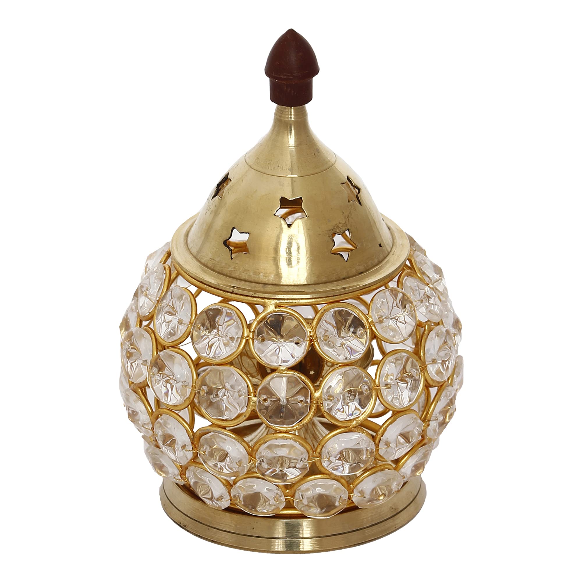 eCraftIndia Crystal and Brass Akhand Diya, Gold, One Size (AKDIYA102)