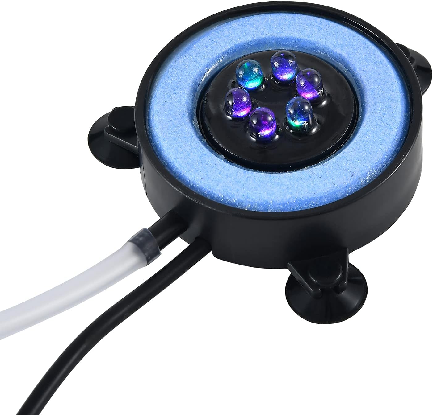 Aquarium Stone Disk, driew Colorful Aquarium Bubble Light Air Stone with 6 LED USB Interface for Fish Tank Decoration, Aquarium, Pond