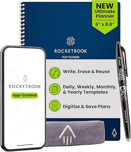 Miniatura 28 de Rocketbook Flex Planificador Reutilizable, Inteligente Sin Fecha, Diario, Semanal, Mensual, Plantillas de Calendario Anual, Tamaño Ejecutivo 6 x 8.8