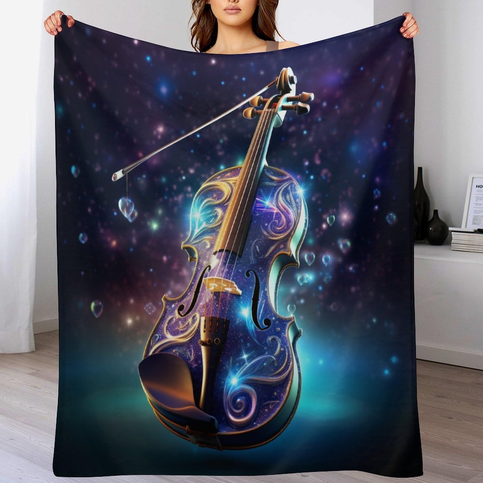 Manta de franela suave Violin 180x200cm manta grande que no suelta pelusa para sofa