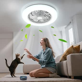 Ventilatore da soffitto con illuminazione a LED, plafoniera dimmerabile da 48 W con ventilatore, con telecomando e timer APP, lampada silenziosa per soggiorno, camera da letto, camera dei bambini