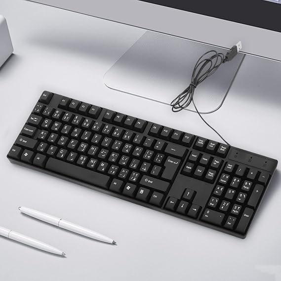 Garneck Wired Computer Keyboard 104 Keys Abs USB Powered Fast Response