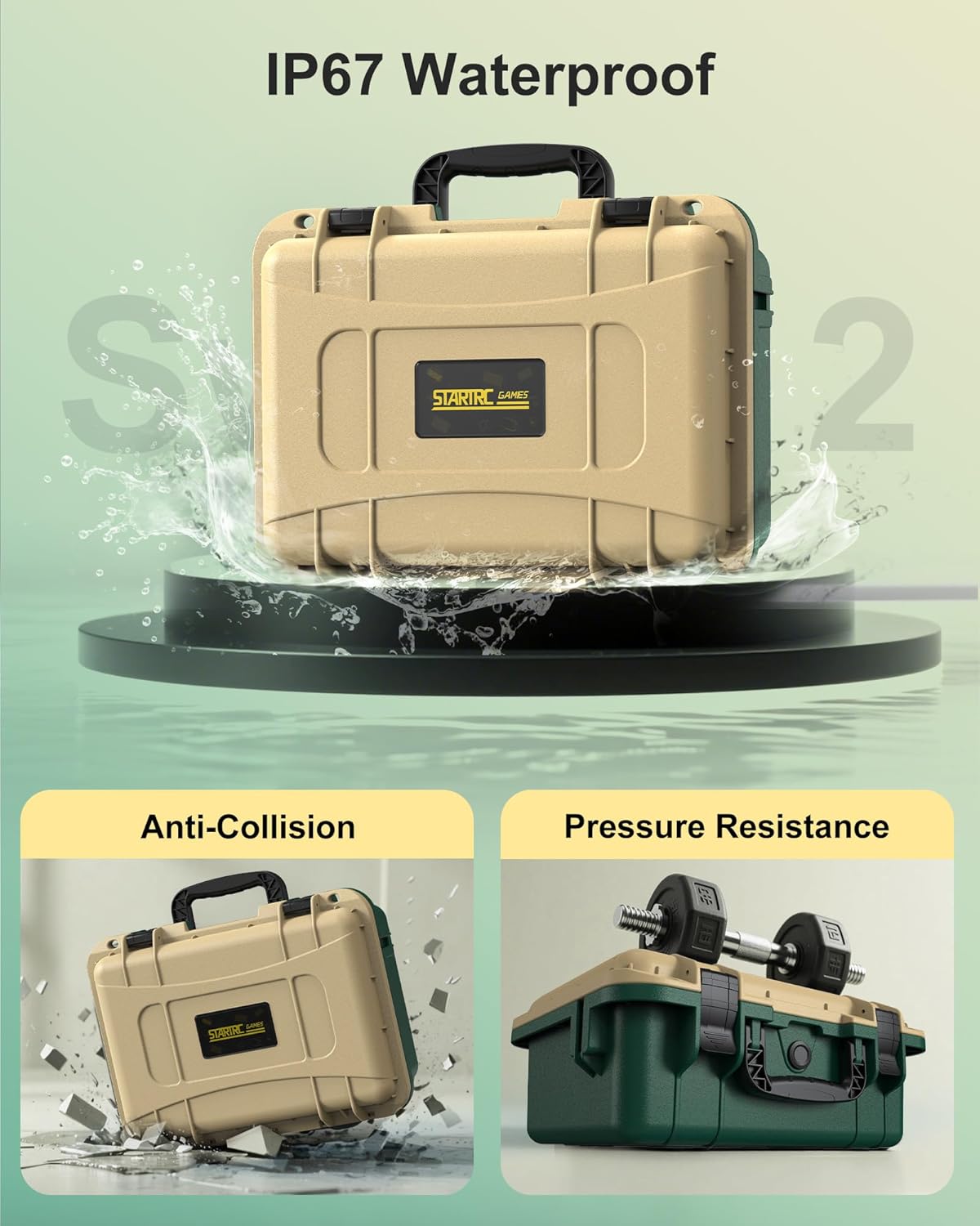 STARTRC GAMES Hard Carrying Case for Nintendo Switch 2, Professional Deluxe IP67 Waterproof, Soft Lining Hard Travel Case for Nintendo Switch 2 Console Pro Controller & Accessories (Yellow & Green) - Image 6