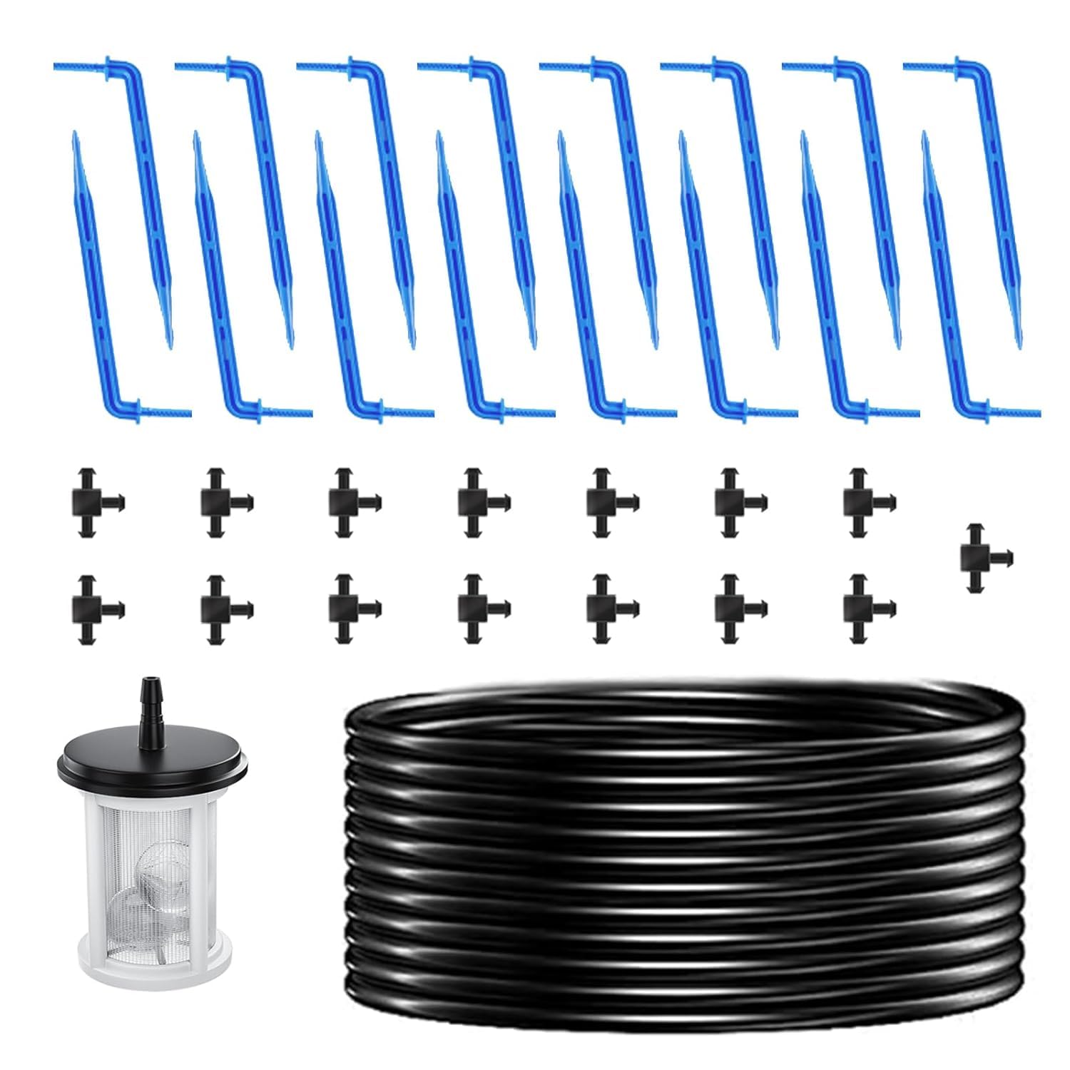 Photo voltaic Drip Irrigation Equipment Equipment, 49 FT Tubing, Drip Irrigation Additional Equipment Equipment,15 tee Fittings and 15 drippers for Balcony Patio & Backyard