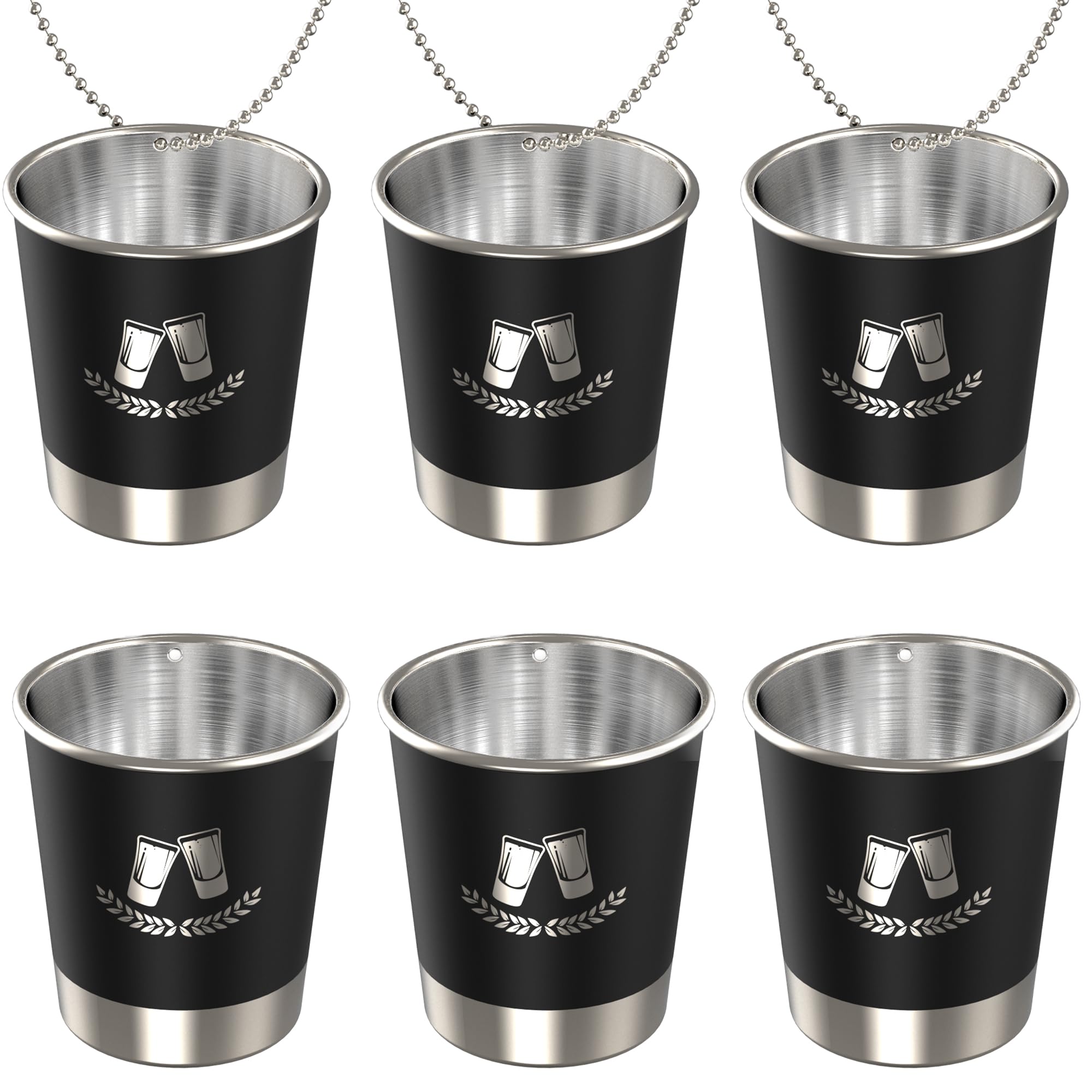 VANSHINIEER 6 Pieces 50ml (1.69oz) Shot Glass on Beaded Necklace Stainless Steel Shot Cup Necklace Funny Shot Glass Favors for Bachelor Bachelorette Birthday Wedding Engagement Parties