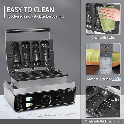 Miniatura 2 de PYY Máquina comercial de gofres de forma extraña, 4 piezas para hacer gofres, máquina de hornear de hierro Corndog para restaurante, playa, fiesta,