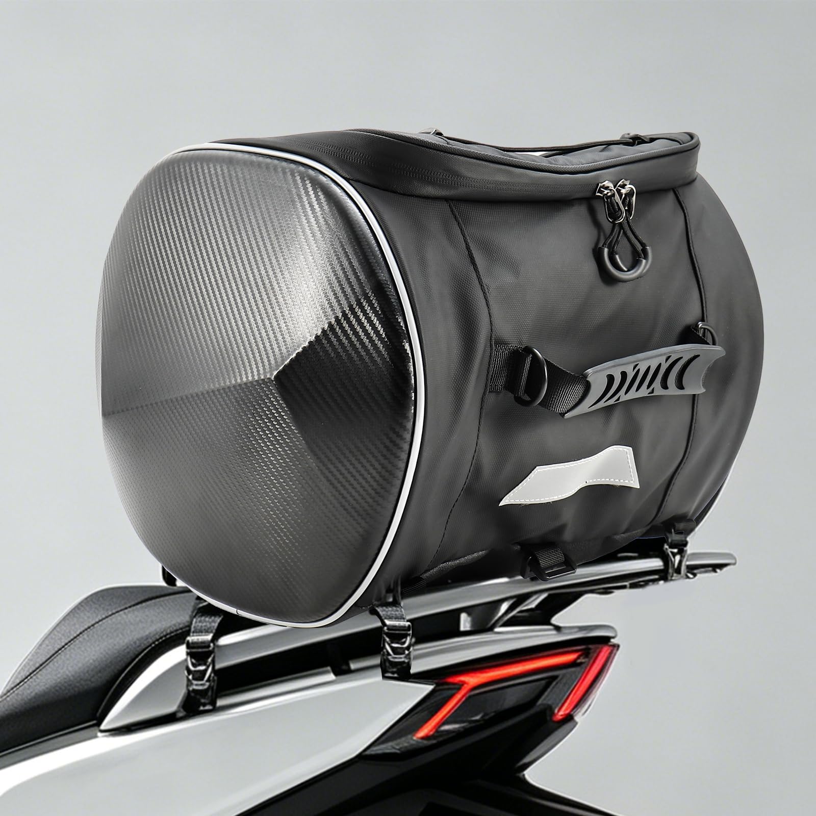 Bolsa Asiento Trasero Moto,con Amplio Espacio y Banda Reflectante, Bolsa Universal para el sillín de Moto, Bolsa para Casco, Bolsa para el túnel de escúter, Negro