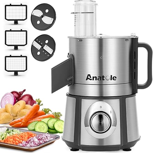 Miniatura 8 de Anatole Cortador eléctrico de verduras de acero inoxidable, procesador de alimentos de 16 tazas, 300 W, picador comercial de verduras, cortador