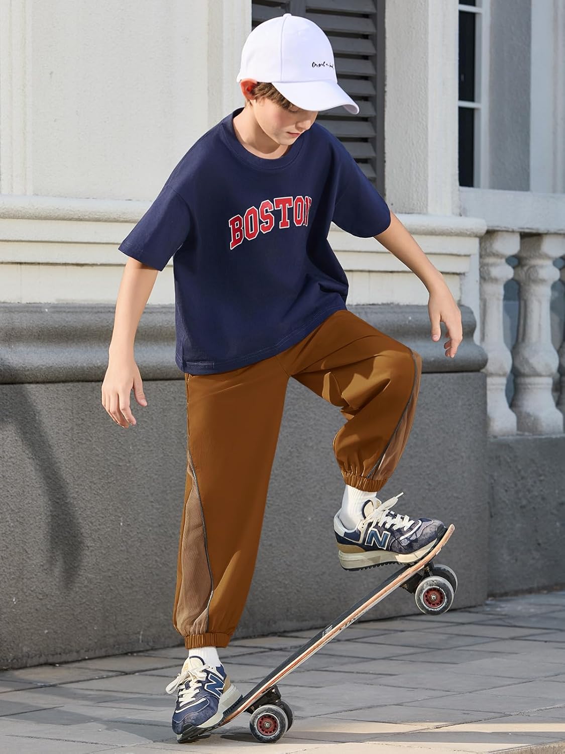 Haloumoning Boys Joggers Pants Kids Elastic Waist Sweatpants Quick Dry Mesh Color Block Athletic Pants 5-14Y - Image 6