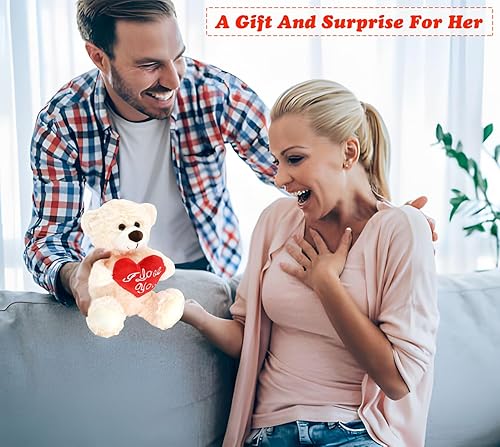 Miniatura 5 de Bakalizoo Muñecas de oso de peluche de 12 pulgadas con corazón rojo, juguetes de animales de felpa suave para el día de San Valentín, para ella,