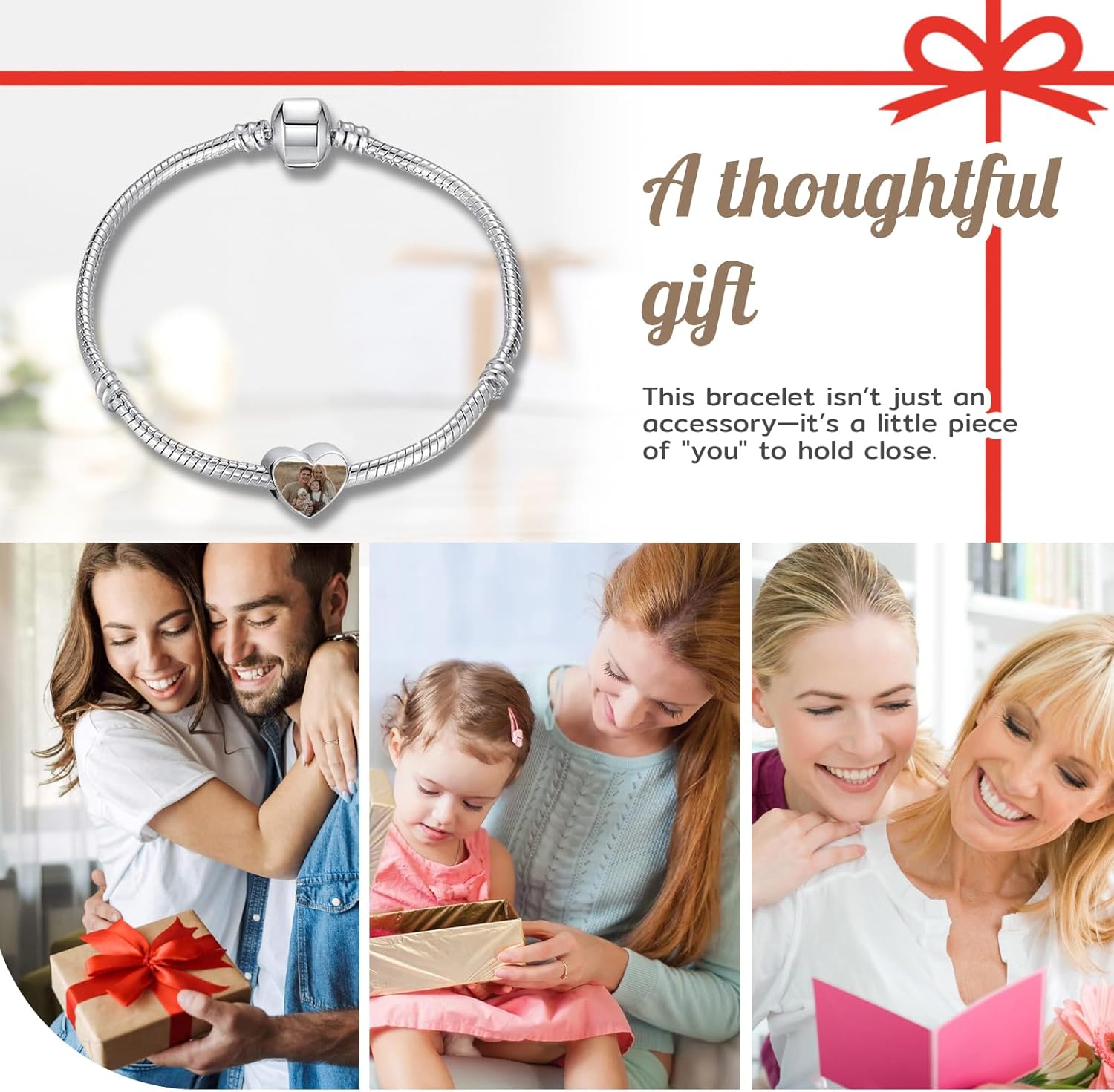 WBW Custom Photo Bracelet Charms Personalised Picture Heart Pendants Bead for Women Bracelet Necklace Valentine's Day, Birthday, Mother's Day for Mom Wife - Image 7