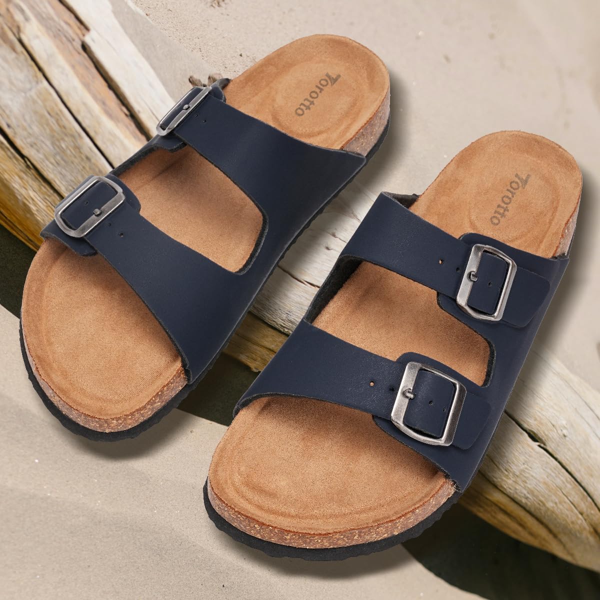 Torotto Pantuflas Mules Sandalias para Hombre con Punta Cómodas de Playa con Hebilla Planas Zuecos Verano Zapatillas de corcho para Caballeros