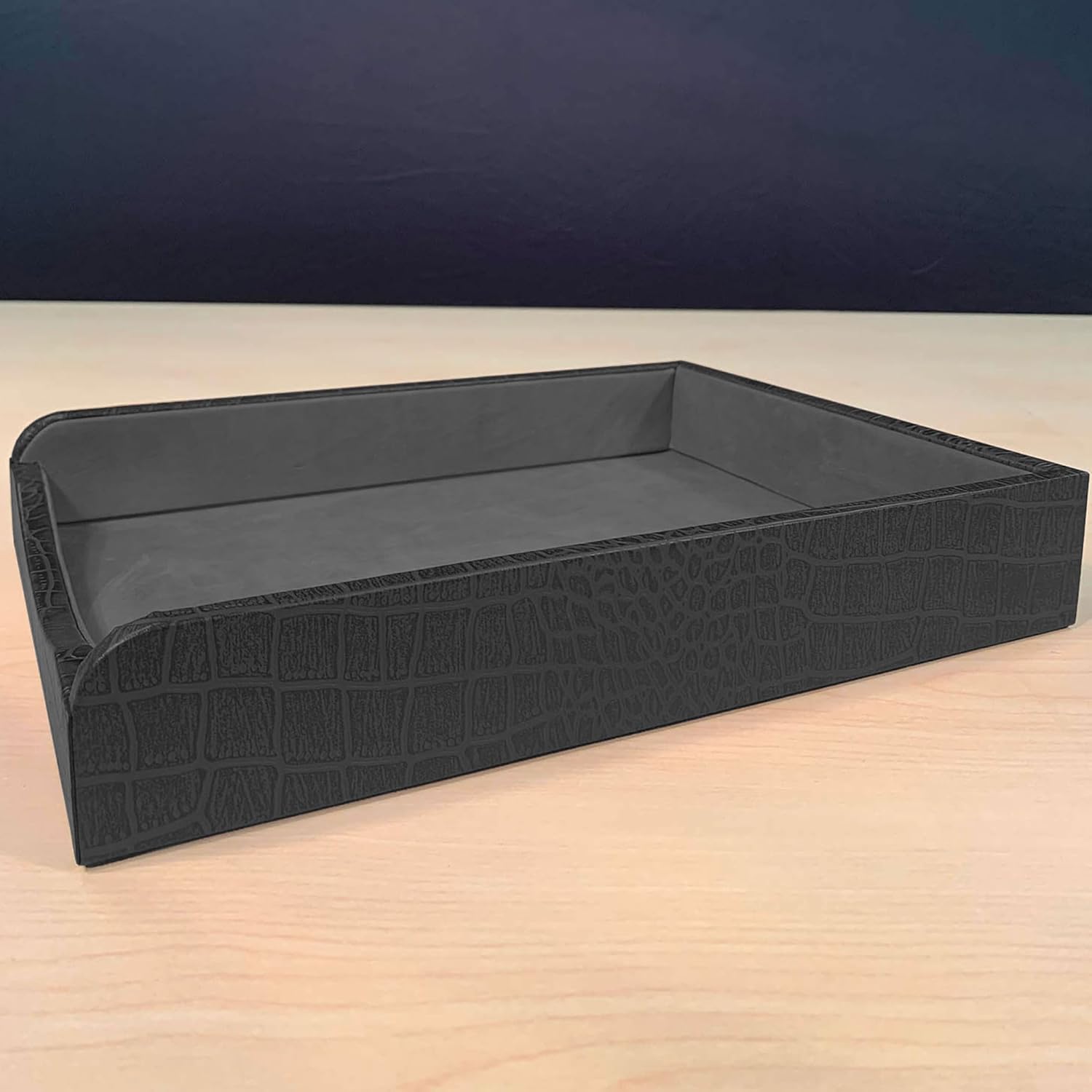 Dacasso Black Crocodile Embossed Leather Luxury 7 Piece Desk Set - Blotter Pad & Desk Mat Organization Essentials - Executive Decor and Surface Protector