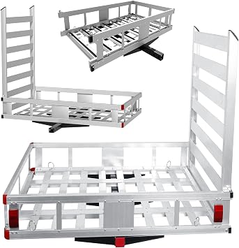 800 Lbs Capacity Car Hitch Cargo Carrier 50 x 29.5 x 9 in, Hitch Mount Cargo Carrier with Ramp, Cargo Carrier Hitch Mount for SUV, Pickup, Sedan - Durable Aluminum Alloy Silver