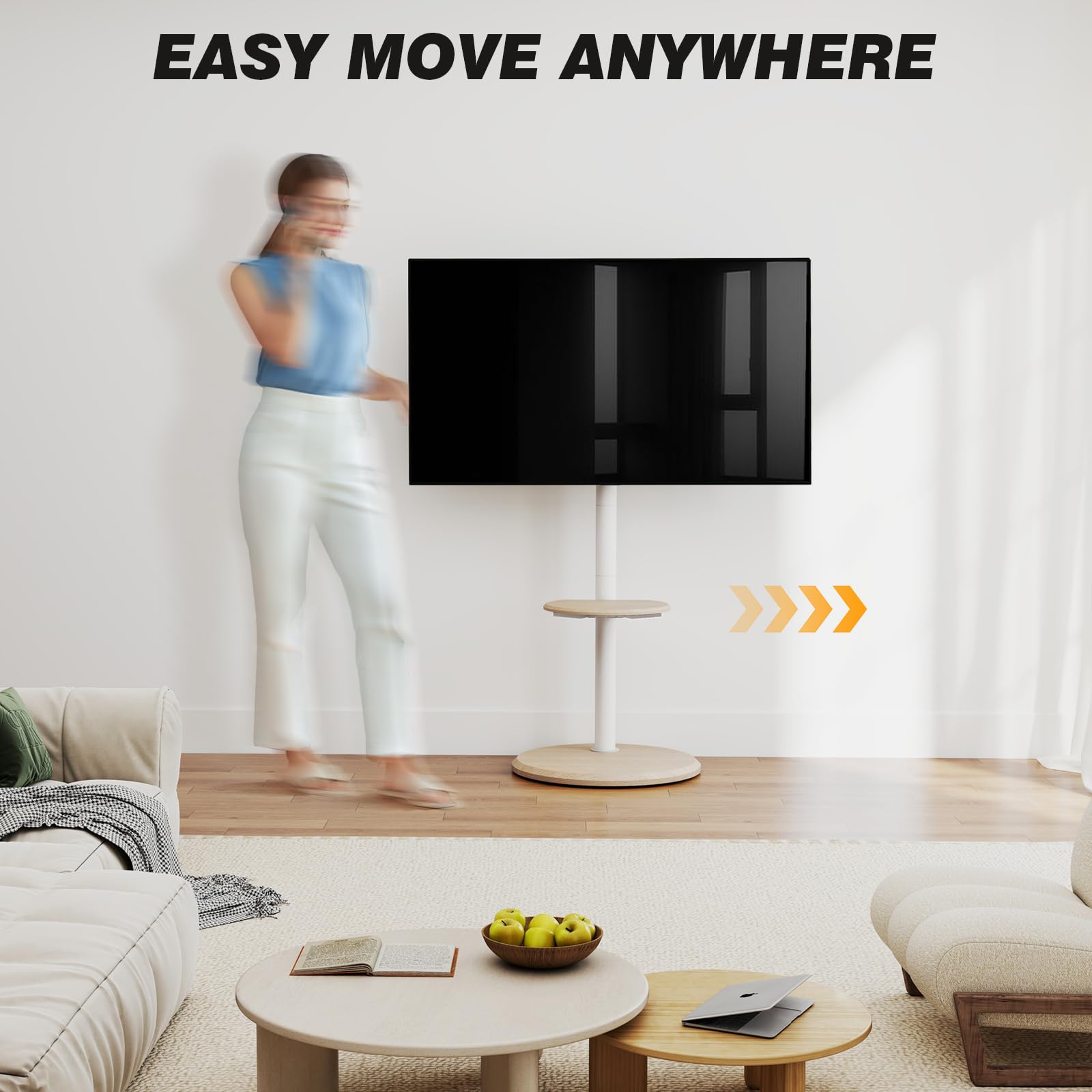 RFIVER Support TV sur Pied avec Roues Cachées pour TVs de 32 à 65 Pouces Support TV roulettes Blanc Réglable en Hauteur et Inclinaison Porte jusqu'à 40 kg VESA Max 400x400mm