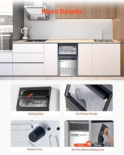 Miniatura 24 de VEVOR Máquina comercial para hacer hielo, máquina de hielo de 120 libras/24 horas con capacidad de almacenamiento de 33 libras, 55 cubitos de hielo