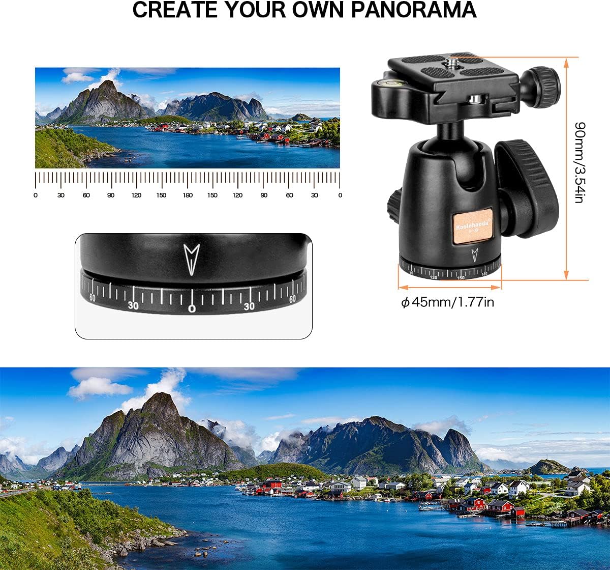koolehaoda KQ-09 Tripod Head Camera Ballhead with Quick Release Plate for DSLR Cameras