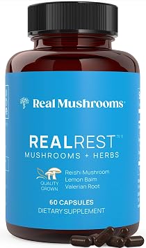 Real Mushrooms RealRest Capsules Organic Reishi Mushroom and Lemon Balm Extract Calmness, Mindfulness & Wellness Support Vegan, Non-GMO, No Fillers 60 Count Functional Mushroom Supplement
